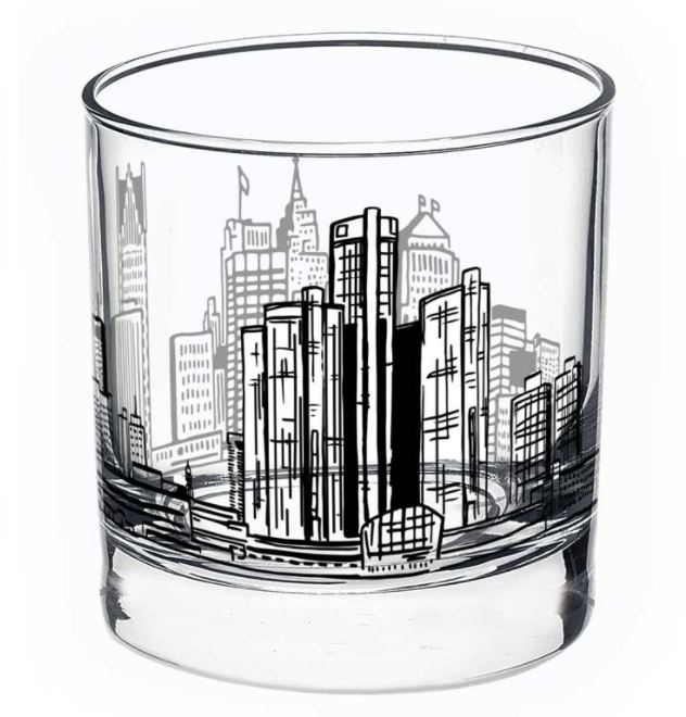 Detroit Skyline Printed Rocks Glasses