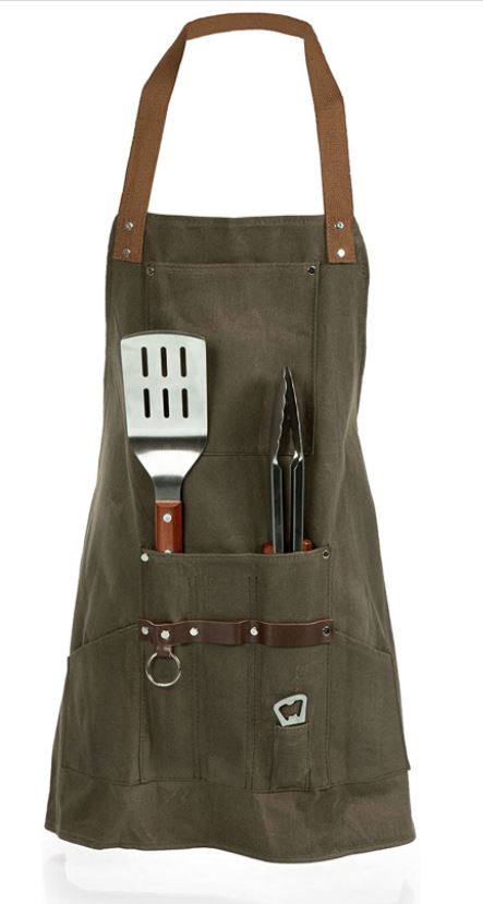 BBQ Apron with BBQ Tools - Khaki/Brown