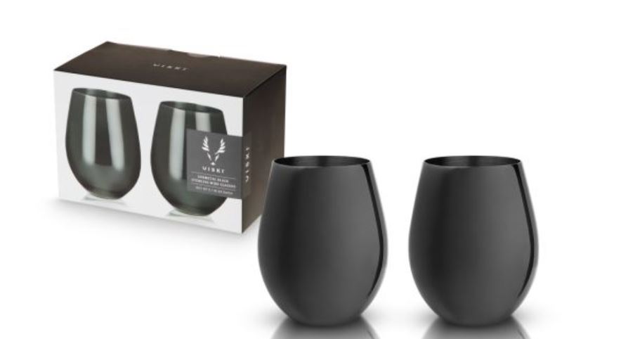 Viski Gunmetal Stemless Wine Glasses - Set of 2