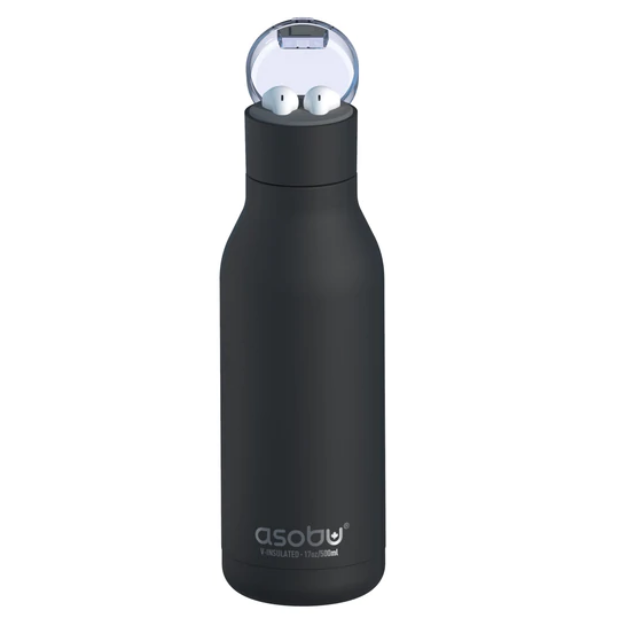 Asobu H2 Audio Insulated Bottle with Earbuds and Charger 17oz - Black