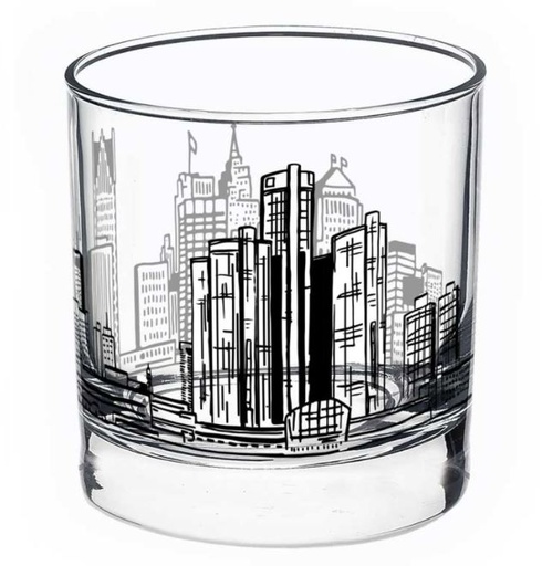 [C-DITNBRKGLS01] Detroit Skyline Printed Rocks Glasses