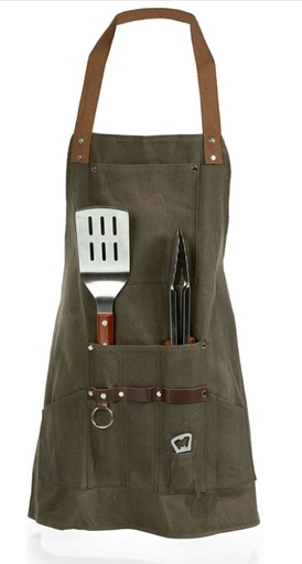 [P-636-89-140-000-0] BBQ Apron with BBQ Tools - Khaki/Brown