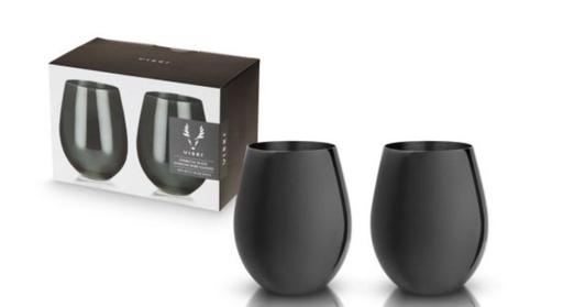 [6455] Viski Gunmetal Stemless Wine Glasses - Set of 2